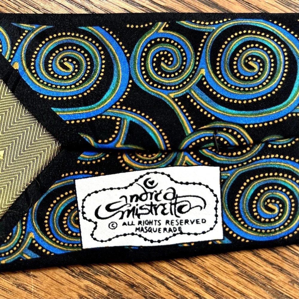 Andrea Mistretta 100% Silk Neck Tie Masquerade Mardi Gras 58" - Picture 3 of 6